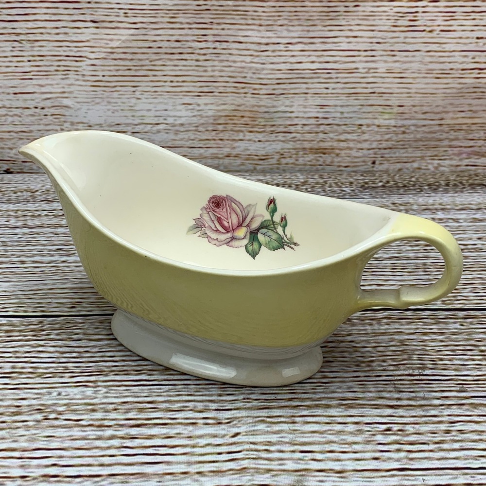 Vintage Candle Light Limoges‎ Tea Rose LC Dustitone Yellow Gravy Boat